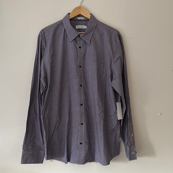 Calvin Klein Button-down Purple White Long Sleeve Shirt Modern Classics - Picture 4 of 6